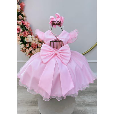 Vestido Infantil Princesas Jardim Encantado Rosa Super Luxo