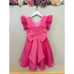 Vestido Infantil Rosa Chiclete Minnie Saia C/ Glitter Festas