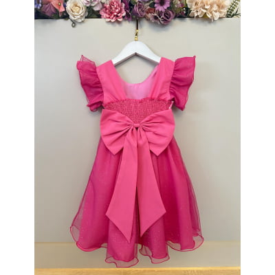 Vestido Infantil Rosa Chiclete Minnie Saia C/ Glitter Festas