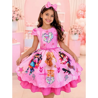 Vestido Infantil Rosa Chiclete Roblox Festas