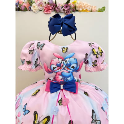 Vestido Infantil Rosa Claro da Lilo Stitch e Angel Luxo
