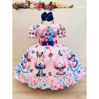 Vestido Infantil Rosa Claro da Lilo Stitch e Angel Luxo