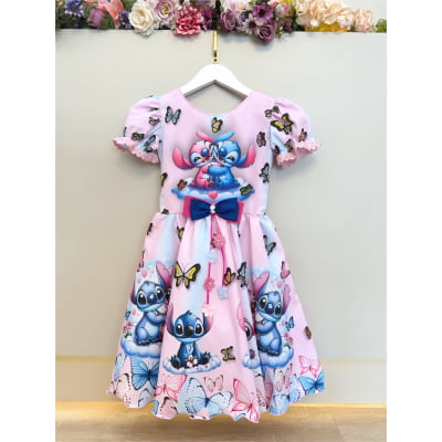 Vestido Infantil Rosa Claro da Lilo Stitch e Angel Luxo