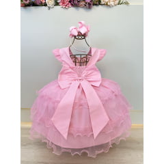 Vestido Infantil Rosa Claro Lilo Stitch e Angel Festas