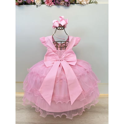 Vestido Infantil Rosa Claro Lilo Stitch e Angel Festas