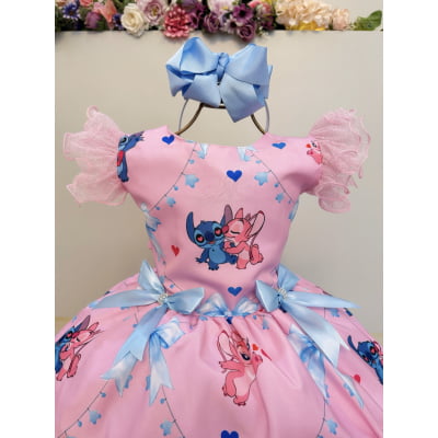 Vestido Infantil Rosa do Stitch e Angel Lilo Luxo