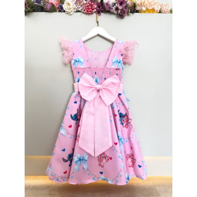 Vestido Infantil Rosa do Stitch e Angel Lilo Luxo