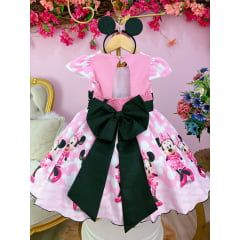 Vestido Infantil Minnie Rosa e Preto Com Pérolas Festas