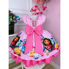 Vestido Infantil Casa Mágica da Gabby Rosa Luxo Corações