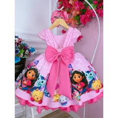 Vestido Infantil Casa Mágica da Gabby Rosa Luxo Corações