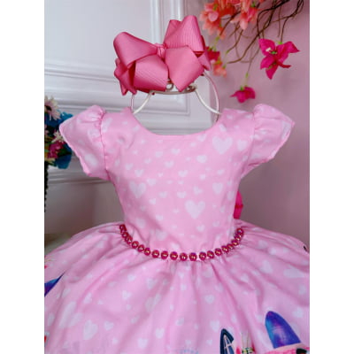 Vestido Infantil Casa Mágica da Gabby Rosa Luxo Corações