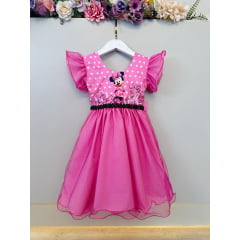 Vestido Infantil Rosa Minnie Saia C/ Glitter Festas