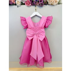 Vestido Infantil Rosa Minnie Saia C/ Glitter Festas