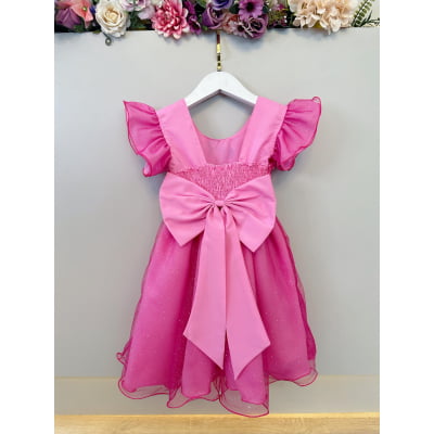 Vestido Infantil Rosa Minnie Saia C/ Glitter Festas
