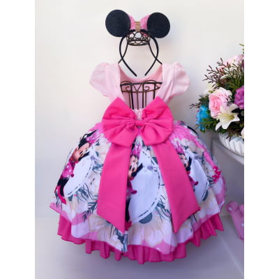 Vestido Infantil Rosa Poá Pérolas e Strass