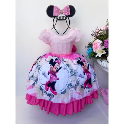 Vestido Infantil Rosa Poá Pérolas e Strass