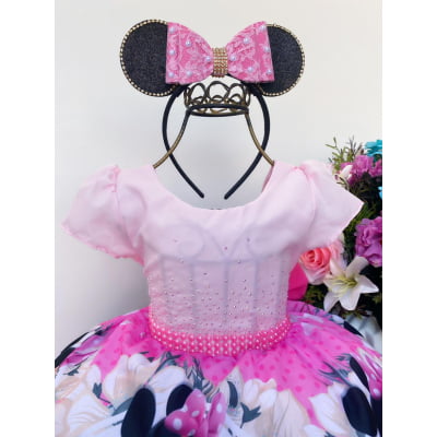 Vestido Infantil Rosa Poá Pérolas e Strass