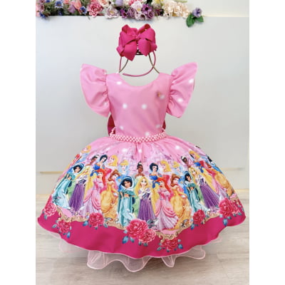 Vestido Infantil Rosa Princesas Festas C/ Pérolas Vestido Infantil Rosa Princesas Festas C/ Pérolas