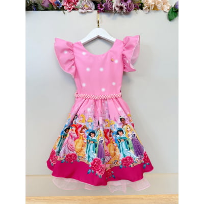 Vestido Infantil Rosa Princesas Festas C/ Pérolas