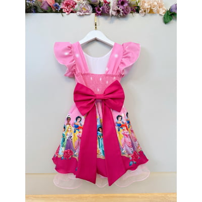 Vestido Infantil Rosa Princesas Festas C/ Pérolas
