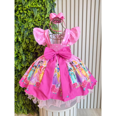 Vestido Infantil Rosa Princesas Festas C/ Pérolas