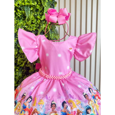 Vestido Infantil Rosa Princesas Festas C/ Pérolas