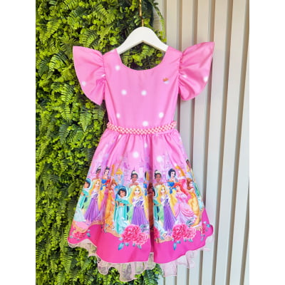 Vestido Infantil Rosa Princesas Festas C/ Pérolas