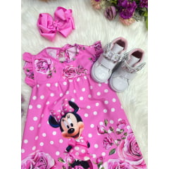 Vestido Infantil Trapézio da Minnie Rosa Manga Flu-Flu