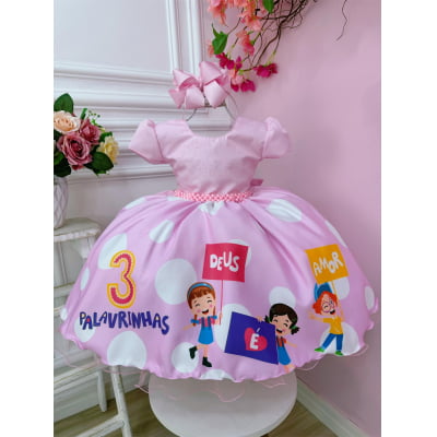 Vestido Infantil Três Palavrinhas Rosa C/ Cinto de Pérolas