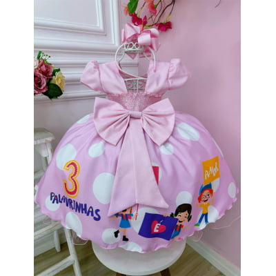 Vestido Infantil Três Palavrinhas Rosa C/ Cinto de Pérolas