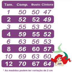 Vestido Infantil Ariel Apliques Fundo do Mar e Busto Plissado