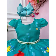 Vestido Infantil Pequena Sereia Ariel Verde C/ Pérolas
