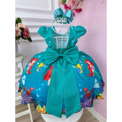 Vestido Infantil Pequena Sereia Ariel Verde C/ Pérolas