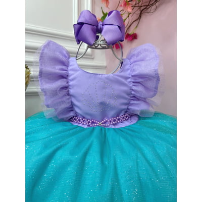 Vestido Infantil Pequena Sereia Ariel Busto C/ Strass Babados