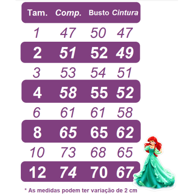 Vestido Infantil Pequena Sereia Ariel Busto C/ Strass Babados