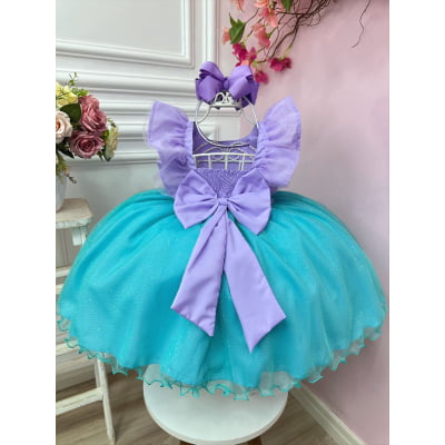 Vestido Infantil Pequena Sereia Ariel Busto C/ Strass Babados
