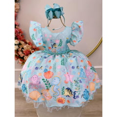 Vestido Infantil Verde Fundo do Mar C/ Pérolas Festas Luxo Vestido Infantil Verde Fundo do Mar C/ Pérolas Festas Luxo