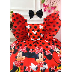 Vestido Infantil Vermelha Minnie Bolinhas Pretas C/ Laço Luxo