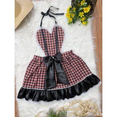 Avental Adulto Junino Caipira Arraiá Festas Preto Xadrez