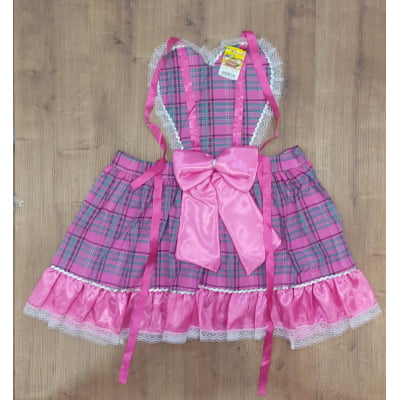 Avental Infantil Junino Caipira Arraiá Festas Rosa Chiclete Xadrez