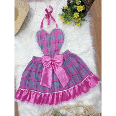 Avental Infantil Junino Caipira Arraiá Festas Rosa Chiclete Xadrez Avental Infantil Junino Caipira Arraiá Festas Rosa Chiclete Xadrez