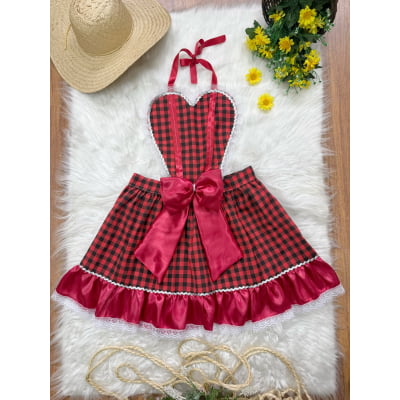 Avental Infantil Junino Caipira Arraiá Festas Vermelho Xadrez