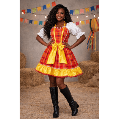 Avental Adulto Junino Caipira Arraiá Vermelho Amarelo Xadrez