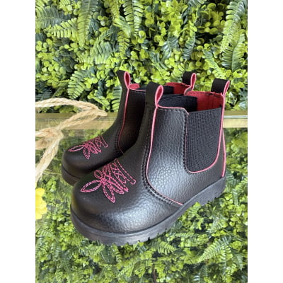 Botinha Infantil Jequinha Junina Caipira Preta Pink Bordada