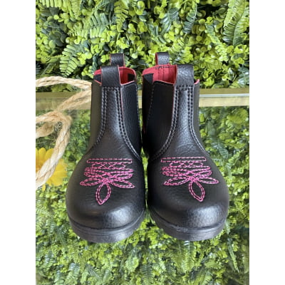 Botinha Infantil Jequinha Junina Caipira Preta Pink Bordada