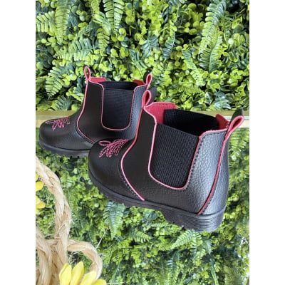 Botinha Infantil Jequinha Junina Caipira Preta Pink Bordada
