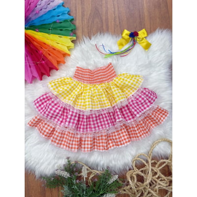 Saia Infantil Junino Arraiá Caipira Festas Xadrez Colorido