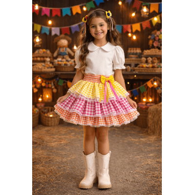 Saia Infantil Junino Arraia Caipira Festas Xadrez Colorido