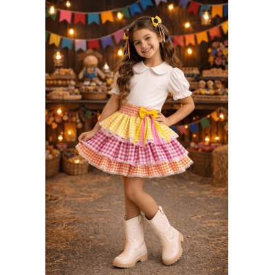 Saia Infantil Junino Arraia Caipira Festas Xadrez Colorido