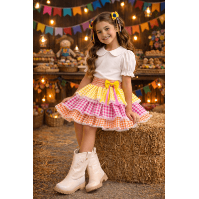 Saia Infantil Junino Arraia Caipira Festas Xadrez Colorido